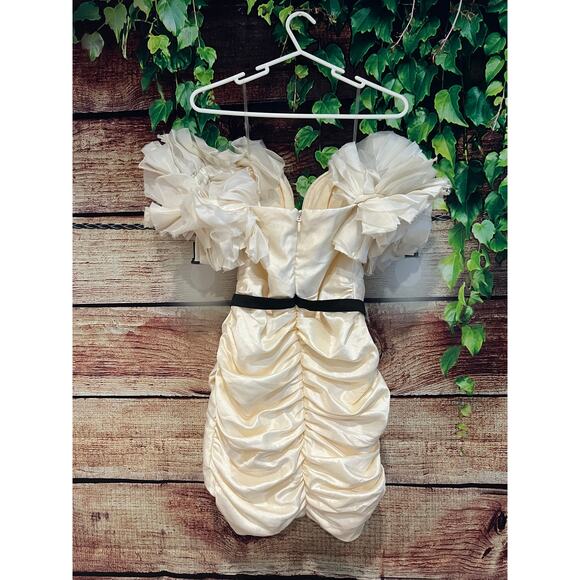 House of CB Agatha Ivory Organza Dress Puff Sleeve Sweetheart Belted Mini Small - Picture 9 of 9